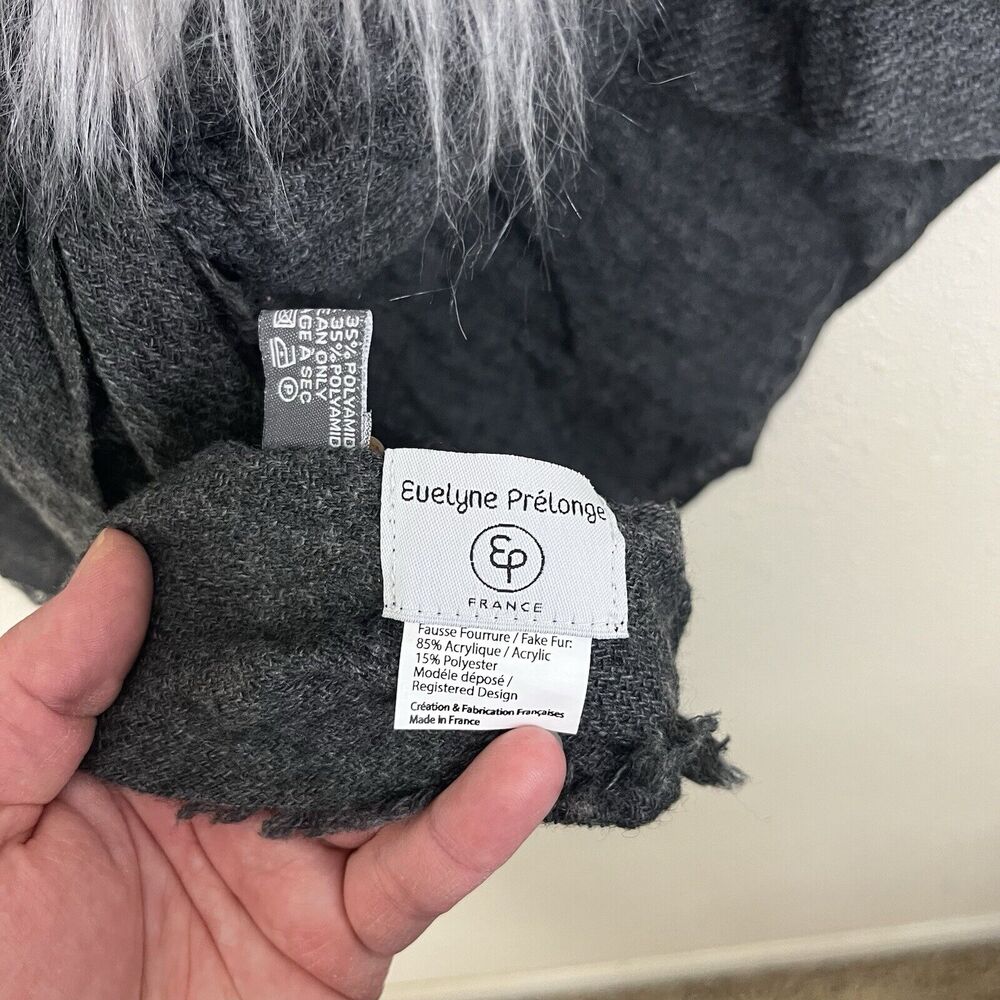 Evelyne Prelonge Faux Fur Cashmere Blend Triangle Scarf Wrap Made in France - Picture 4 of 6